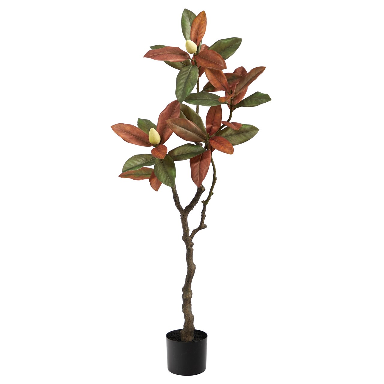 Nearly Natural 4’ Magnolia Artificial Fall Harvest Tree in Black Nursery Pot